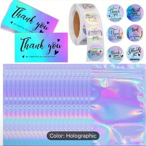 Holographic Thank You Stickers, Cards and Bags